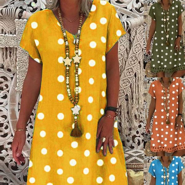 

h30 summer dress women vintage dress casual polka dot print a line party dresses v neck short sleeve dress fashion, Black;gray