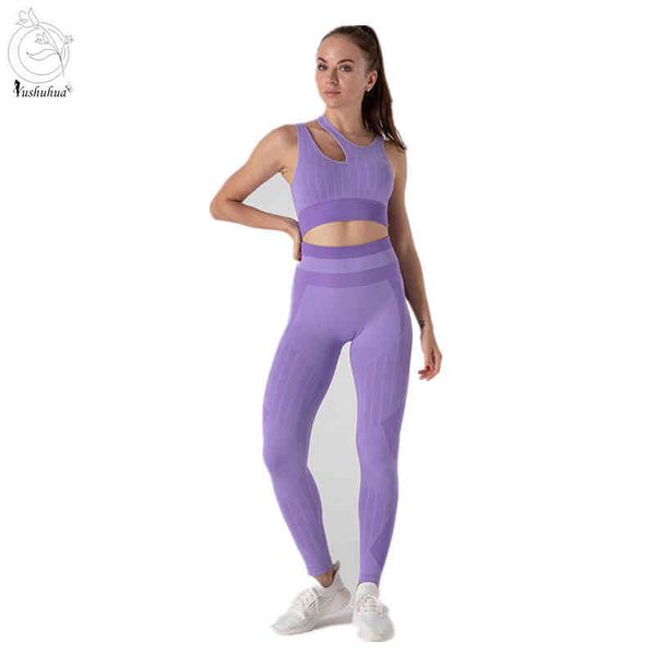 

women's seamls yoga fitns suit, tights, sports bra, sportswear, 2-piece set., Gray