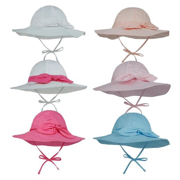 

caps & hats summer bucket hat outdoor kids casual children bowknot solid color beach sun cap gorras casquette fille, Yellow