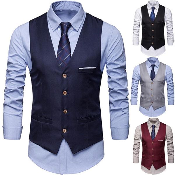 

men's vests 2021 autumn winter trend fashion vest single-breasted v-neck casual jacket suit black gray wine red navy blue 3xl, Black;white