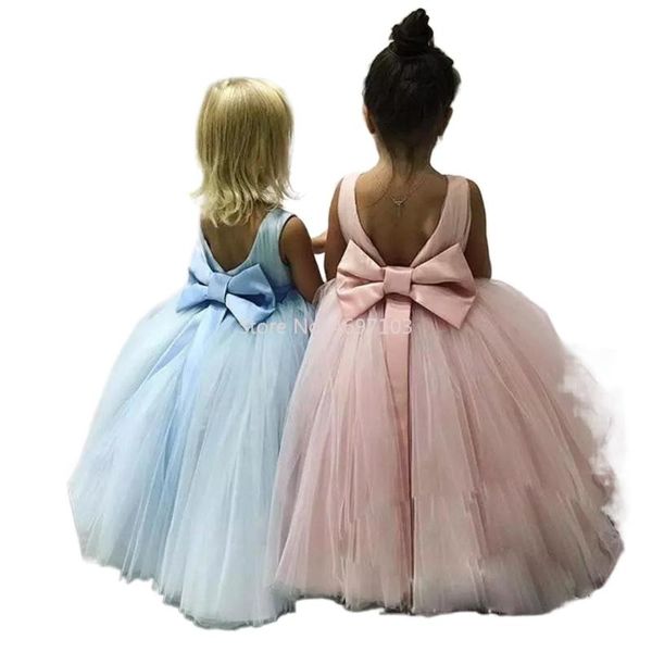 

girl's dresses flower girl for weddings kids pageant clothes bow ribbon floor length communion party gowns puffy soft tulle skirts, Red;yellow