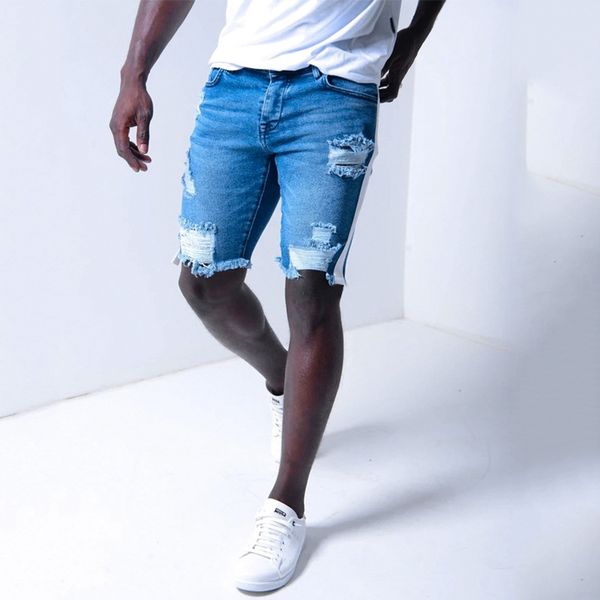 

men's fashion shorts ripped webbing men jeans denim shorts casual comfortable pants european size denim pants summer styles 2021, White;black