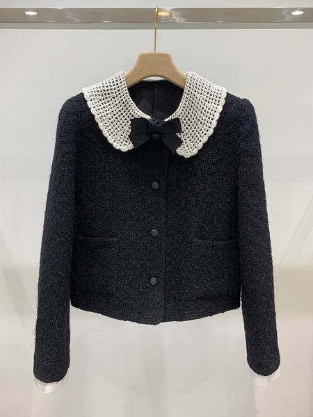 

doll collar jacket, Black;brown