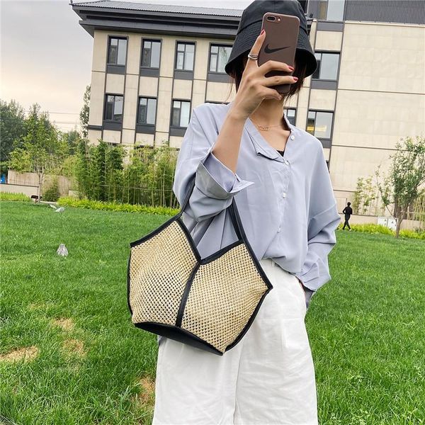 

evening bags 2021 fashion women's underarm shoulder bag summer straw beach bucket shaped female handbag luxury designer shopper purse