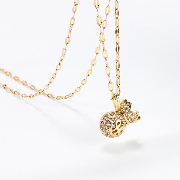 Anhänger Halsketten US-Dollar Bling Brieftasche Kupfer Halskette für Frauen Edelstahl Ornament Schlüsselbein Kette Glück Geld Tasche Schmuck
