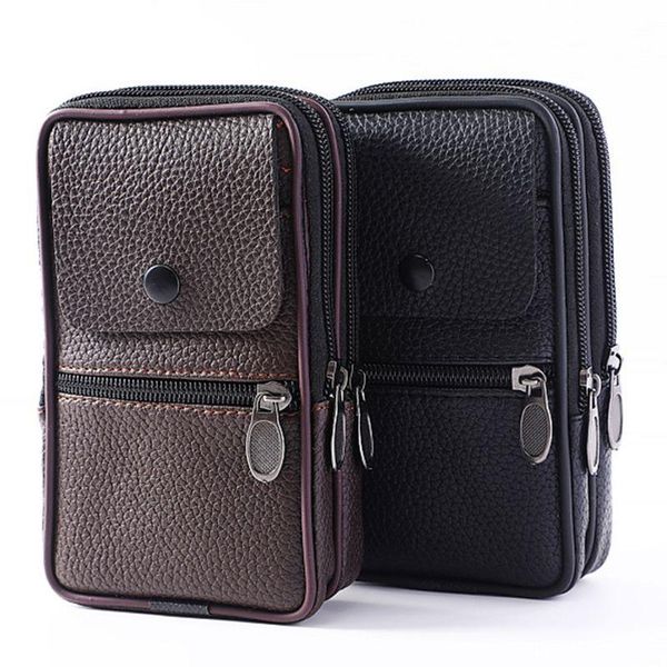 

waist bags 2021 outdoor fashion vertical pu leather men pack portable zip coin purse phone bag fanny pocket mini belt