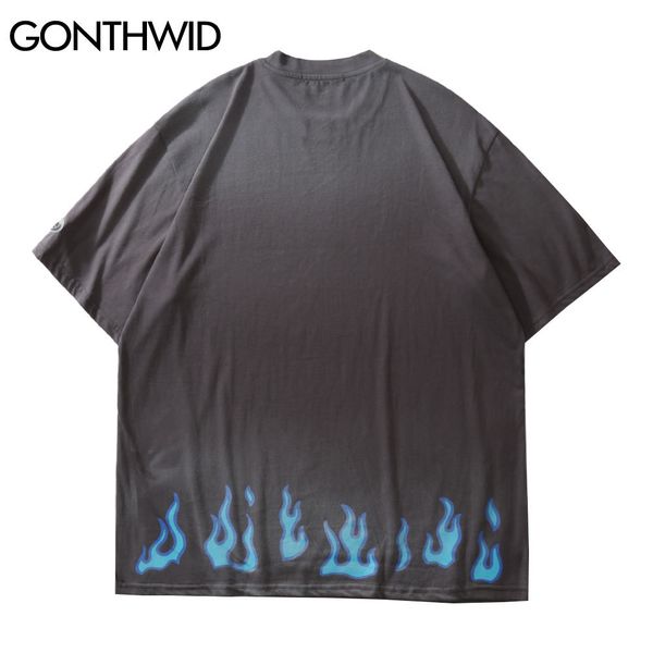 

gonthwid tshirts harajuku fire flame tie dye tees shirts hip hop punk rock gothic streetwear fashion hispter short sleeve c0315, White;black