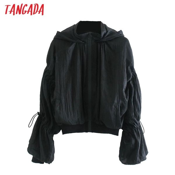 

tangada women adjustable drawstrings organza hoodies sweatshirt black vintage pockets female outerwear chic ce87, White