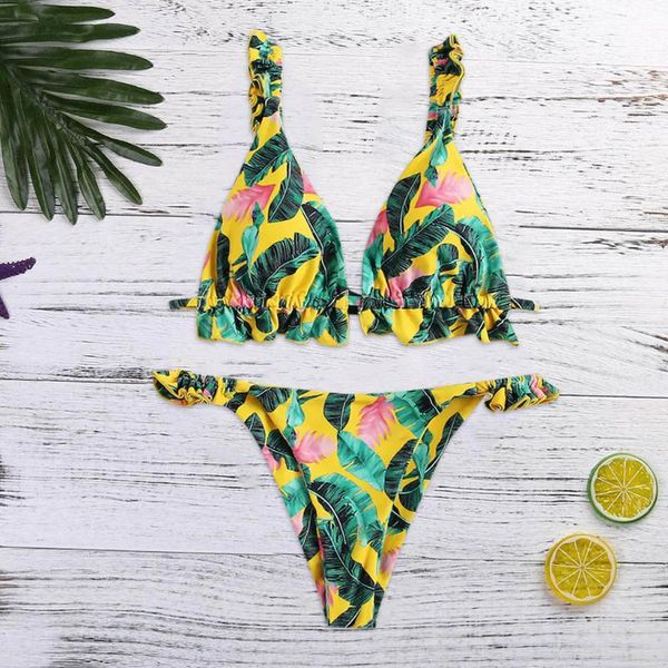 

women's swimwear women bathing suits ruffled with high waisted bottom bikini set sunflower printed swimming costumi da bagno donna, White;black