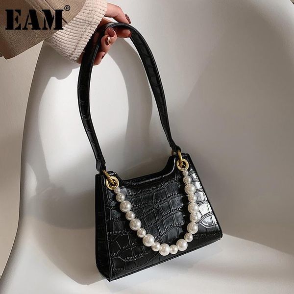 

cross body [eam] women pearls beading square pu leather flap personality all-match crossbody shoulder bag fashion tide 2021 18a1369