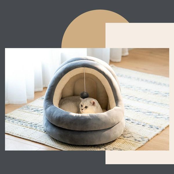 

cat beds & furniture sell pet dog house autumn winter soft plush dogs small big cats nest home pure color kitten puppy shelter