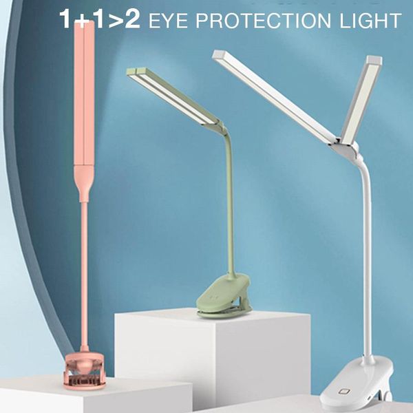 

eye protection desk lamp usb charging student bedroom dormitory led clip double lamp holder folding table light for home