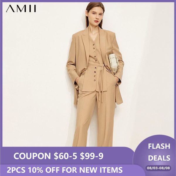 

women's two piece pants amii minimalism women blazer set fashion coat vneck buttons vest elegant female clothing lady suit 12170408, White