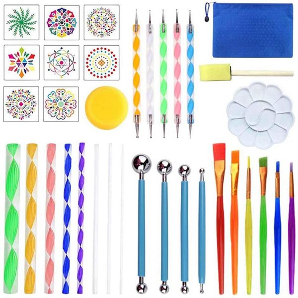 

craft tools mandala dotting tools,stencil painting stencil tool paint tray set for rocks coloring drawing and drafting art