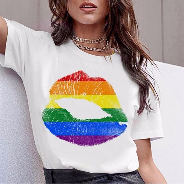 

women's t-shirt for women gay pride tshirt female love lesbian rainbow is summer harajuku tee, White