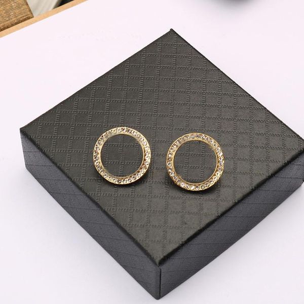 

shiny diamond alphabet earrings studs women brand circle earrings double letters designer earrings for birthday party gift jewelry, Golden