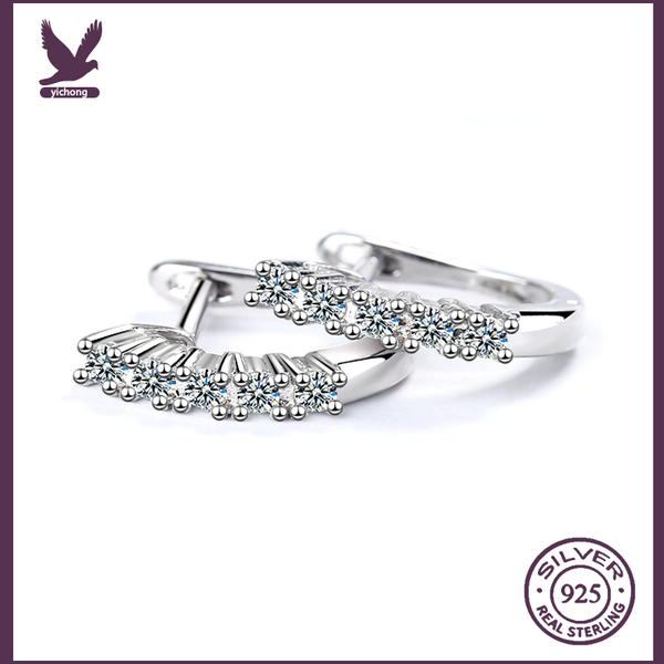 

hoop & huggie classic silver earrings for women small bridal round wedding brincos luxury female white zircon stone, Golden;silver