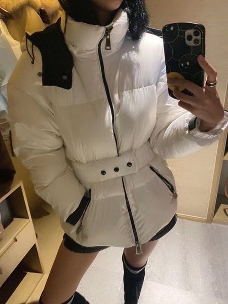 

hooded cotton jackets coat parka jacket fashion women with waist belts back front adjustable overcoat down coats detachable hat, Black