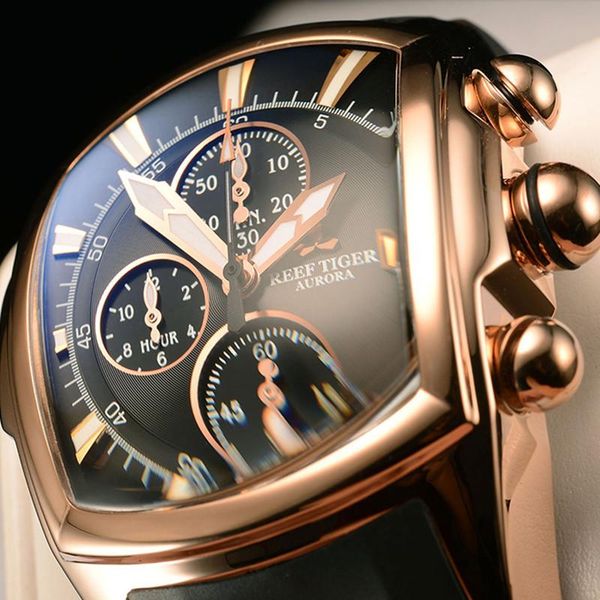

wristwatches 2021 reef tiger/rt luxury waterproof big dial sport watches quartz automatic date chronograph luminous rubber men watch relogio, Slivery;brown