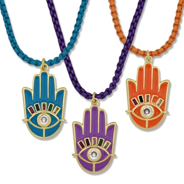 

pendant necklaces cubic zirconia fatima hand evil eye colorful for women shiny enamel cz fashion jewelry gift collier main de fatma, Silver