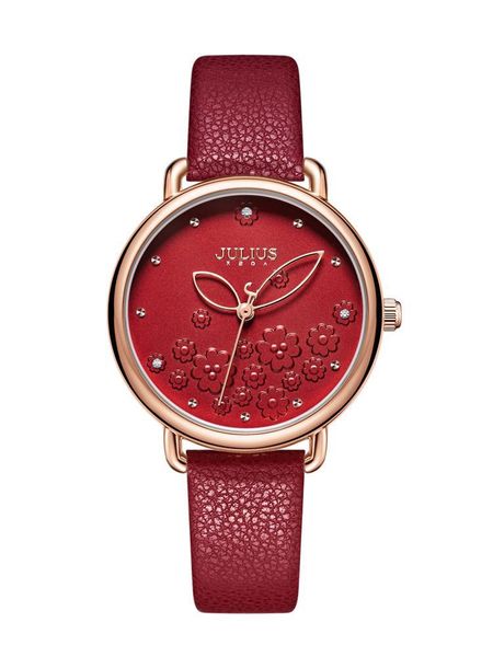

wristwatches julius women's leather lady watch ja-1239 japan quartz gift buckle alloy 3bar fashion & casual square glass box, Slivery;brown