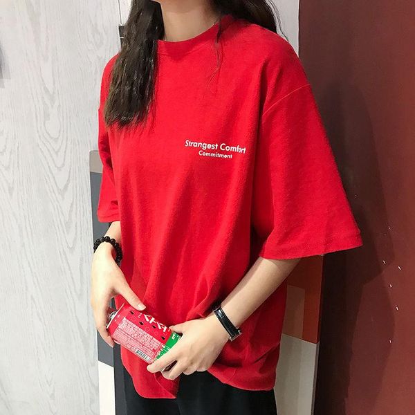 

women's t-shirt south korea ins summer port style letter harajuku red short sleeve female loose versatile student half, White