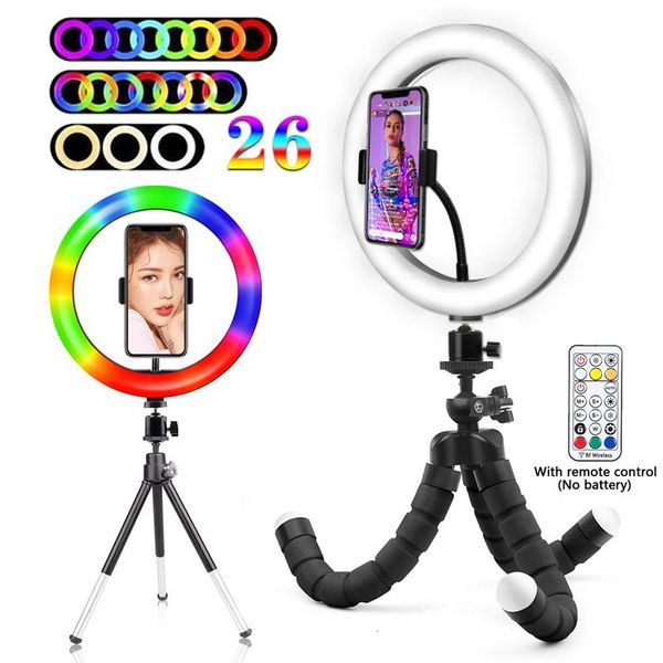 

flash heads 26 color rgb selfie ring light circle led with remote dimmable pography studio fill lamp for vk tiktok video live