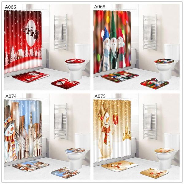 

cushion/decorative pillow merry christmas bathroom set snowman santa bell elk pattern waterproof shower curtain toilet cover mat non slip ru