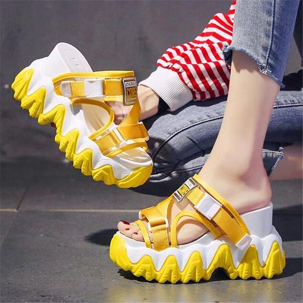 

slippers mixed colors 11cm height wedge slides for womens fashion chunky beach shoes woman thick bottom summer open toed outdoor, Black