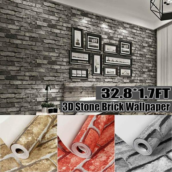 

wallpapers 45cmx10m 3d wall stickers paper brick stone effect waterproof self-adhesive wood grain wallpaper home decor living room