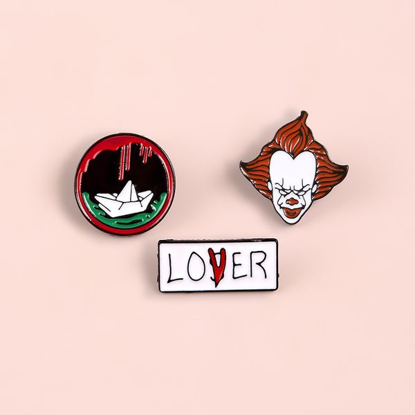 

new dark punk clown brooches lover red cartoon paper boat enamel pins creative fashion jewelry for women men backpack lapel denim badges, Blue