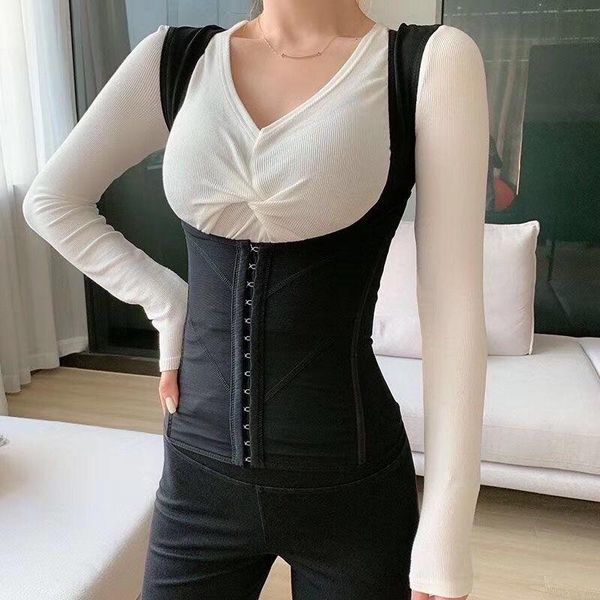 

women's shapers hook adjustable body shaper waist trainer steel boned slimming corset girdle vest latex women belt, Black;white