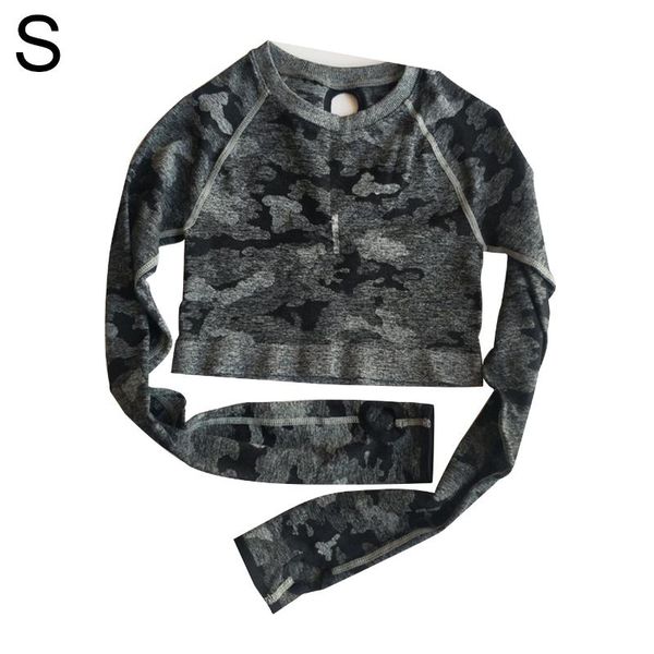 

yoga outfit women crop camouflage long sleeve round neck quick-dry slim sportswear fitness running workout sports tee