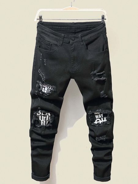 

men ripped frayed rag stitching jeans k5gh#, Blue