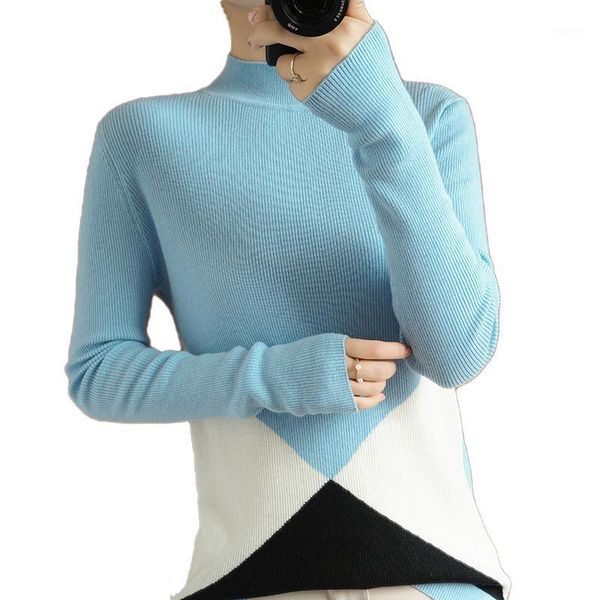 

women's sweaters autumn 100% women genuine pullover winter korean simple knitted sweater half turtleneck ladies kobieta swetry zjt797, White;black