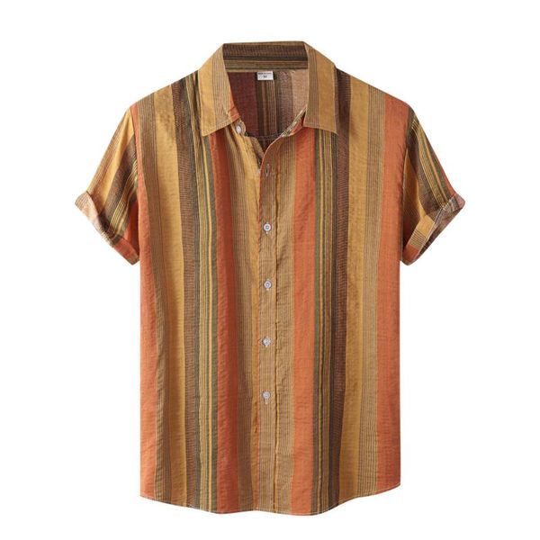 

men's casual shirts summer men striped print pink button short sleeve turn down collar breathable mens hawaiian chemise homme, White;black