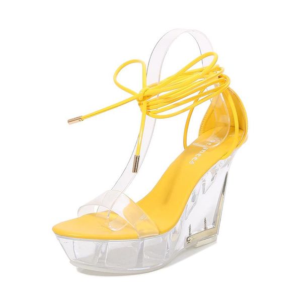 

sandals wedge heels 10cm nightclub high flower female plus size with crystal soles model t-stage strap, Black
