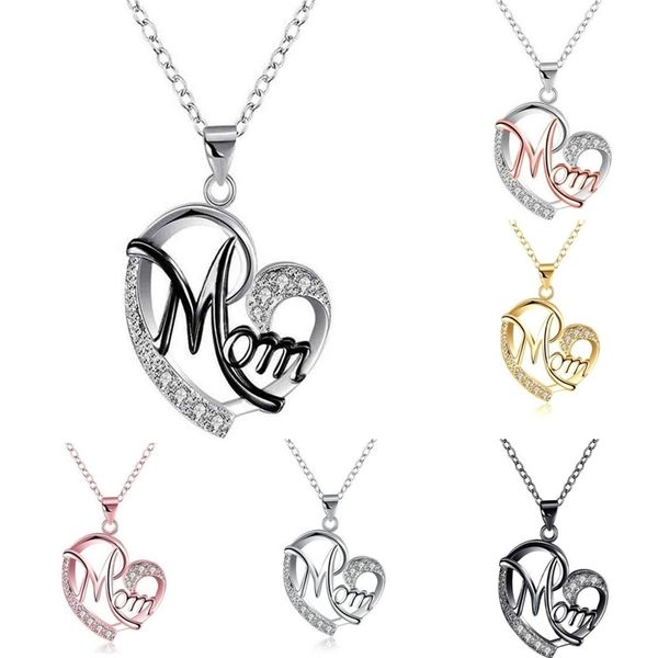 

diamond hollow out love necklace mother's day gift letter heart pendant chokers necklace charms women chain girls party jewelry gg30101, Red;brown