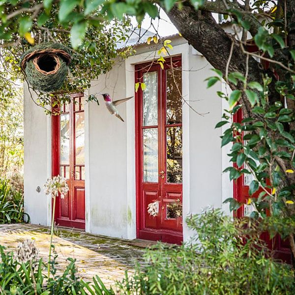 

bird cages handmade hut natural grass knitting hanging nest roosting pocket ornament for tree home finch canary fu