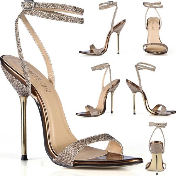 

sandals high heel stiletto women shoes glitter party dress evening heeled fashion ankle strap ladies, Black