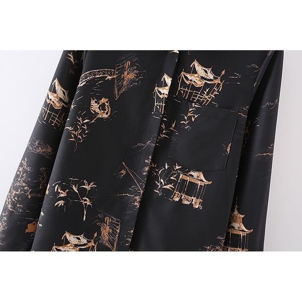 

new 2021 long sleeve bloues black printing blouse vintage clothing women 2wvi, Tan;black
