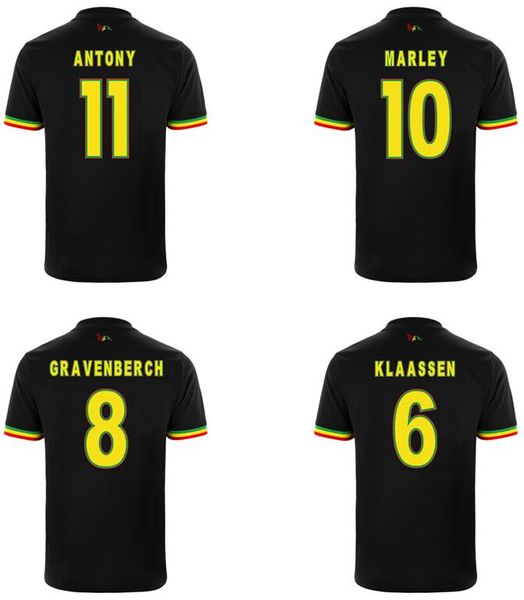 

21 22 ajaxes bob marley soccer jersey tadic berghuis haller third black kit blind promes neres cruyff klaassen gravenberch football shirt, Black;yellow