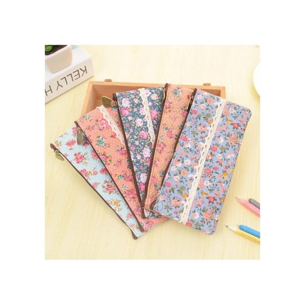 

wholesale- 1pc/lot zakka vintage dots flower lace series zipper felt pencil bag/pen case/ students' gift/office jlljox homecart