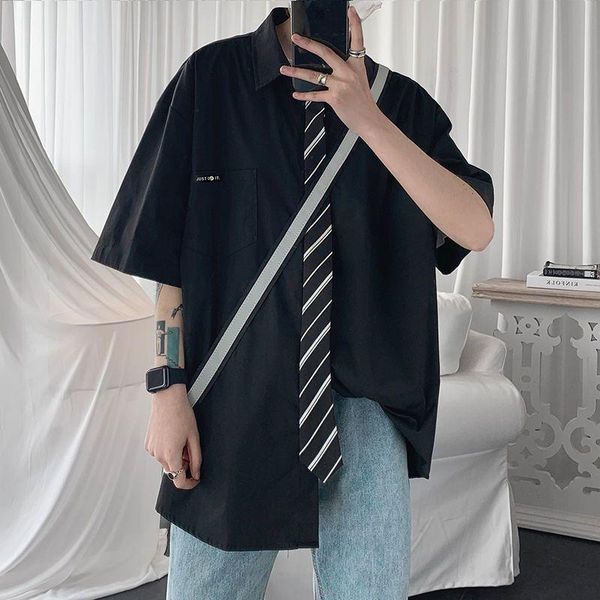 

men's casual shirts shirt men spring autumn wild black short-sleeved korean handsome trendy loose oversized man, White;black