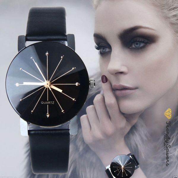 

new men women watches couple luxury crytal quartz watch fashion leather gold diamond pointer wristwatches dot crystal design clock, Slivery;brown