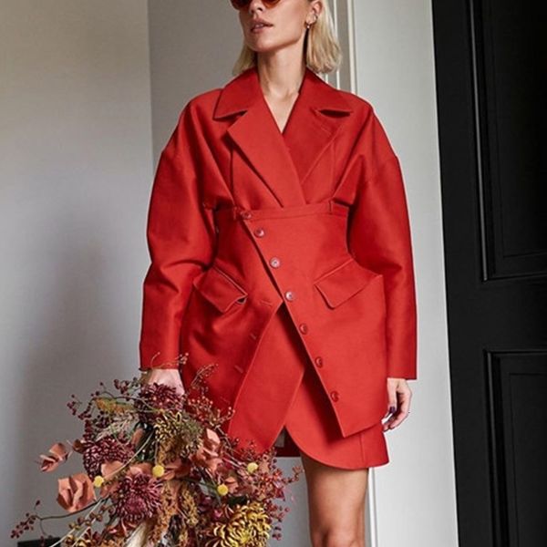 

women's suits & blazers women oversize loose long asymmetrical false two piece detachable high waist coat street j4vz, White;black