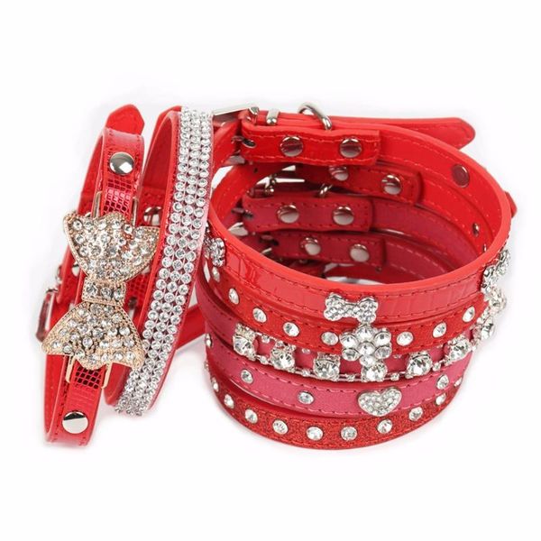 

dog collars & leashes red small dogs cats rhinestone supplies animals accessories for pet product puppy necklace katten halsband hund