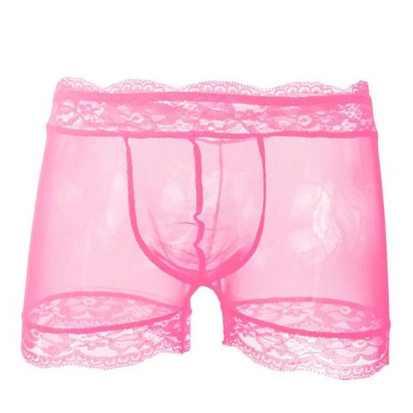 

underpants transparent breathable lace boxers men fashion pure color thin underwear men's sleep bottoms panties, Black;white
