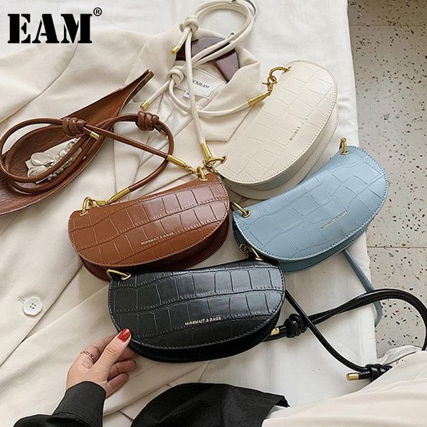 

eam] women new white saddle small pu leather flap personality all-match crossbody shoulder bag fashion tide 2021 18a1665