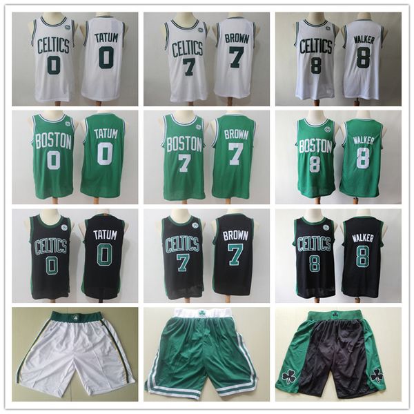 

mens boston celtics throwback jerseys kemba 8 walker jaylen 7 brown jayson 0 tatum basketball shorts basketball jersey black gre, Black;red
